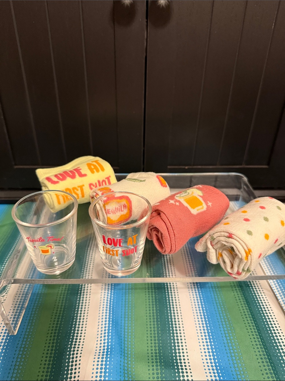 Love At First Shot Tequila Bar Shot Glass Set with 4 Pair of Socks